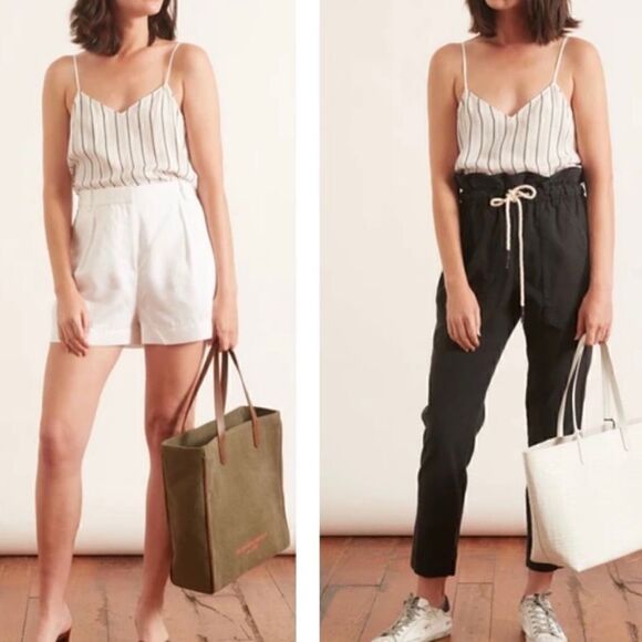 Tibi Women’s Silk Anna Stripe Spaghetti Strap Cami in White and Black Size 0 - Picture 3 of 10